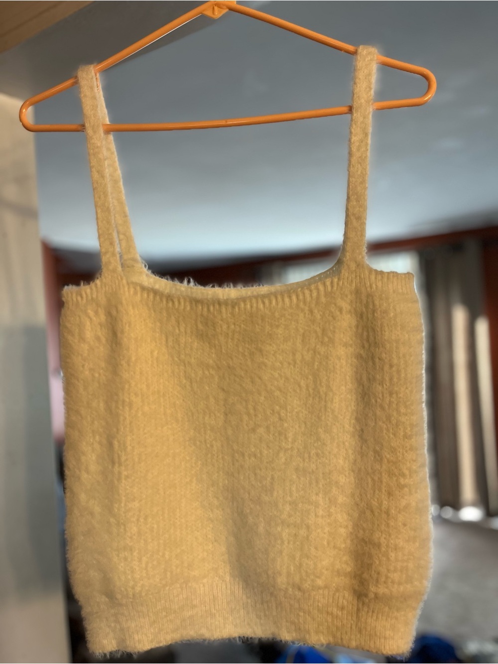 Cream Fuzzy Knit Camisole Tank Top